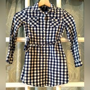 Gap Kids Outlet size 6-7 Navy Blue and White Checkered Gingham Shirt Dress EUC